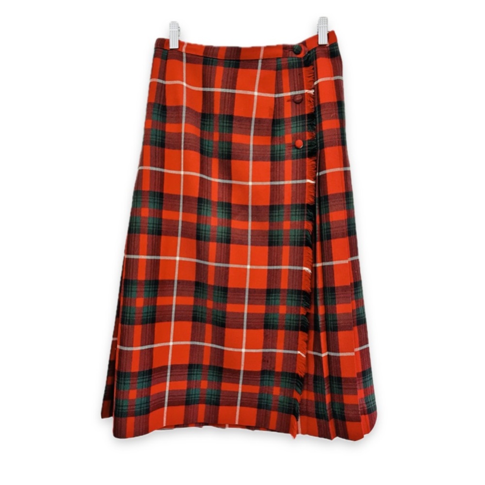 Vintage Aljean of Canada Wool Tartan Wrap Kilt Skirt Red Green Plaid Academia S